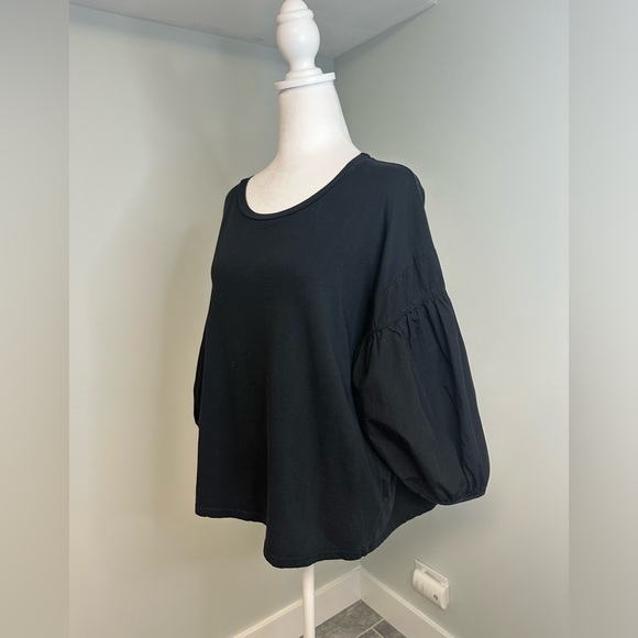 Amici by Baci Cotton Black Puff Ballon Sleeve Made in Italy Top Women’s - Picture 3 of 14